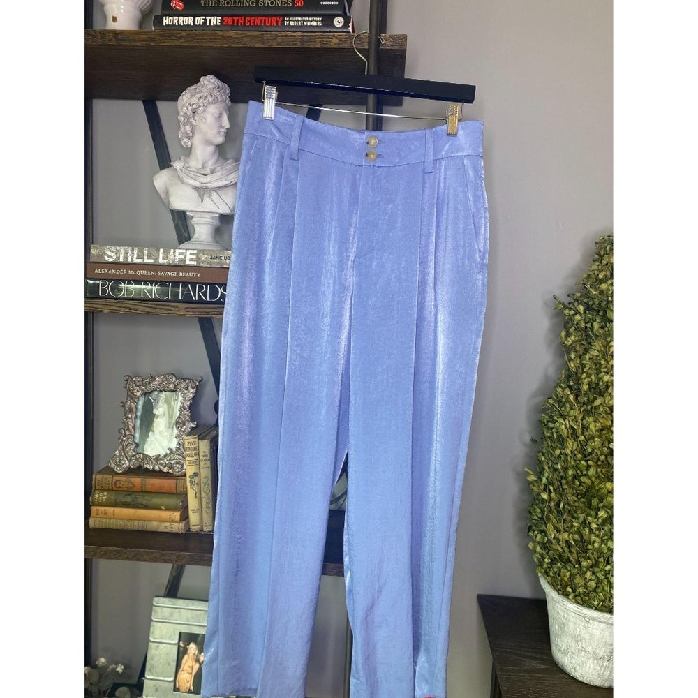 Vince Blue Satin Tailored High-Waisted Trousers 6 - Picture 5 of 9